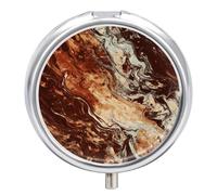 Pilulier rond en marbre marron à 3 compartiments en métal - Petit pilulier portable pour médicaments et vitamines - Pour sac à main et poche pour contenir des suppléments de vitamines