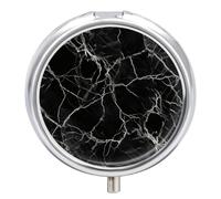 Pilulier rond en marbre noir à 3 compartiments avec miroir - Petit pilulier de voyage mignon - Organisateur de vitamines portable pour le quotidien - Pour poche et sac à main