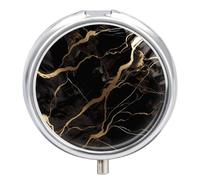 Pilulier rond en marbre noir doré à 3 compartiments - Pilulier de voyage portable pour médicaments et vitamines