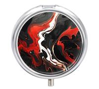 Pilulier rond en marbre noir et rouge - Petit pilulier de voyage étanche - Organiseur pour poche et sac à main - Pratique au quotidien
