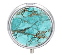 Pilulier rond en marbre turquoise à 3 compartiments avec miroir - Petit pilulier de voyage - Joli organisateur de vitamines portable pour le quotidien - Pour poche et sac à main