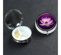 Pilulier rond en métal à 3 compartiments en forme de fleur de lotus violet - Pour homme et femme - Cadeau unique