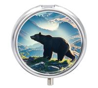 Pilulier rond en métal à 3 compartiments en forme de silhouette d'ours - Petit pilulier portable pour médicaments et vitamines - Pour sac à main et poche pour contenir des vitamines et des suppléments