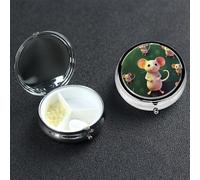 Pilulier rond en métal à 3 compartiments en forme de souris mignon pour médicaments et vitamines - Cadeau unique