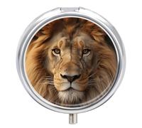 Pilulier rond en métal à 3 compartiments en forme de tête de lion africain, petit récipient portable pour médicaments et vitamines pour sac à main et poche pour contenir des vitamines et des