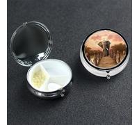 Pilulier rond en métal à 3 compartiments Motif éléphant sur un pont