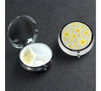 Pilulier rond en métal à 3 compartiments - Motif fleur jaune - Pour homme et femme - Cadeau unique