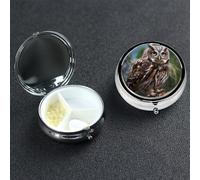 Pilulier rond en métal à 3 compartiments - Motif hibou sauvage - Pour homme et femme - Cadeau unique