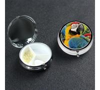 Pilulier rond en métal à 3 compartiments - Motif perroquet tropical - Pour homme et femme - Cadeau unique