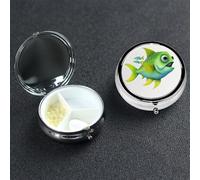 Pilulier rond en métal à 3 compartiments - Motif poisson vert - Pour homme et femme - Cadeau unique