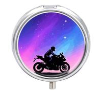 Pilulier rond en métal à 3 compartiments pour moto, ciel nocturne, mini étui à médicaments de voyage avec miroir, joli support pour sac à main
