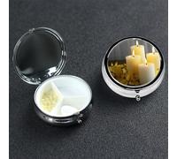 Pilulier rond en métal avec 3 compartiments en forme de papillon jaune avec bougies blanches - Cadeau unique pour homme et femme