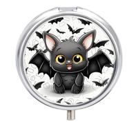 Pilulier rond en métal avec 3 compartiments - Mini pilulier portable en forme de chauve-souris
