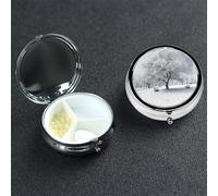 Pilulier rond en métal avec 3 compartiments Motif arbre de neige Blanc