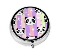 Pilulier rond en métal avec 3 compartiments, motif panda, étoiles, rayures et animaux, pour sac à main ou poche, léger et portable pour un usage quotidien, cadeau, voyage