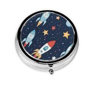 Pilulier rond en métal avec 3 compartiments, motif vaisseaux spatiaux, étoiles, univers de dessin animé, pour sac à main ou poche, léger et portable pour un usage quotidien, cadeau, voyage