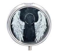 Pilulier rond en métal avec ailes d'ange blanches avec 3 compartiments - Mini support portable pour médicaments de voyage et vitamines