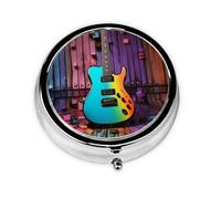 Pilulier rond en métal avec imprimé clavier et guitare coloré avec 3 compartiments pour portefeuille de poche
