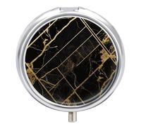 Pilulier rond en métal noir et doré à 3 compartiments - Petit pilulier portable pour médicaments et vitamines - Pour sac à main et poche pour contenir des vitamines et des suppléments