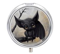 Pilulier rond en métal pour chauve-souris à 3 compartiments - Petit récipient portable pour médicaments et vitamines - Pour sac à main et poche pour contenir des vitamines et des suppléments