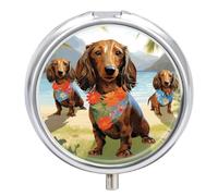 Pilulier rond en métal pour sac à main Motif teckel - Peinture tropicale - 3 compartiments