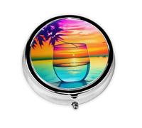 Pilulier rond en verre coloré coucher de soleil - Pilulier étanche à 3 compartiments - Pilulier de poche portable pour poche ou sac à main