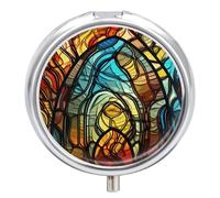 Pilulier rond en verre teinté - Joli petit étui portable à 3 compartiments - Avec miroir - Pour vitamines, médicaments et compléments alimentaires