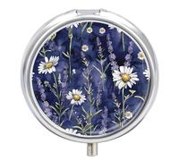 Pilulier rond et mignon avec motif lavande et marguerites - Organiseur de poche pour sac à main