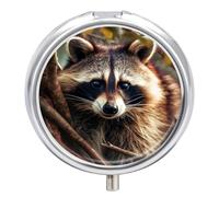 Pilulier rond et mignon avec motif raton laveur sur un arbre - Organiseur de poche pour sac à main