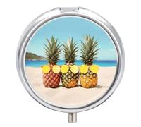 Pilulier rond et portable en forme d'ananas à motif géométrique jaune - Pour la plage, la plage, la mer, le voyage, le sac à main et le confort quotidien