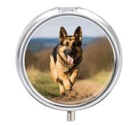 Pilulier rond et portable en forme de chien berger allemand - Étanche - Organiseur de poche - Pratique au quotidien