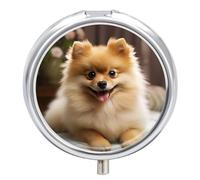 Pilulier rond et portable en forme de chien de Poméranie - Étanche - Pour poche et sac à main - Pratique au quotidien