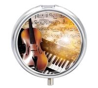 Pilulier rond et portable pour notes de musique piano violon et notes de musique - Étanche - Organiseur de poche pour sac à main et pratique au quotidien