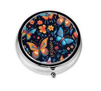 Pilulier rond ethnique fleur papillon avec 3 compartiments, mini pilulier en métal pour sac à main ou poche, léger et portable pour un usage quotidien, cadeau, voyage