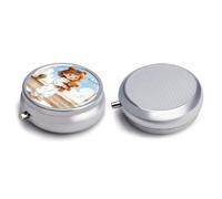 Pilulier rond exquis quotidien organisateur de pilules avec miroir portable compact support de médicaments pour vitamines, huile de foie de morue, supplément