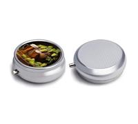 Pilulier rond exquis quotidien organisateur de pilules avec miroir portable compact support de médicaments pour vitamines, huile de foie de morue, supplément
