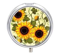 Pilulier rond floral tournesol 3 compartiments portable de voyage pour le quotidien Mini récipient compact de stockage de médicaments Distributeur de supplément de vitamines