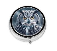 Pilulier rond gris et blanc en forme de hibou - 3 compartiments - Pour poche, sac à main, médicaments, foie de morue, huile - 3 fois par jour