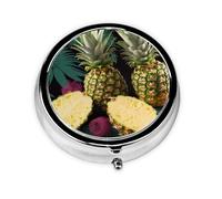 Pilulier rond imprimé ananas tropical avec 3 compartiments, mini pilulier portable pour médicaments, vitamines, huile de poisson, compléments