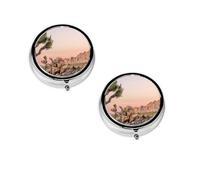 Pilulier rond imprimé arbre africain, 3 compartiments pour sac à main et poche, boîte à médicaments portable, pilulier de voyage