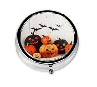 Pilulier rond imprimé d'Halloween lumineux avec 3 compartiments, mini pilulier portable pour médicaments, vitamines, huile de poisson, compléments