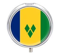 Pilulier Rond, Imprimé Drapeau De Saint-Vincent-Et-Les-Grenadines, Petit Étui À Pilules Portable En Métal, Organisateur De Vitamines Pour Sac À Main Ou Poche, Cadeau De Voyage
