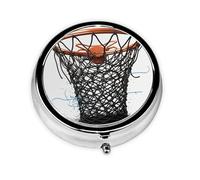 Pilulier rond imprimé filet de basket-ball à 3 compartiments en métal étanche portable pour poche ou sac à main vitamine/huile de poisson/pilules/compléments