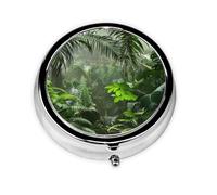 Pilulier rond imprimé forêt tropicale avec 3 compartiments, mini pilulier portable pour médicaments, vitamines, huile de poisson, compléments