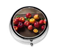 Pilulier rond imprimé fruits sur bois avec 3 compartiments, mini pilulier portable pour médicaments, vitamines, huile de poisson, compléments