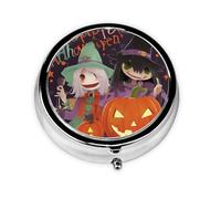 Pilulier rond imprimé Happy Halloween avec 3 compartiments, mini pilulier portable pour médicaments, vitamines, huile de poisson, compléments
