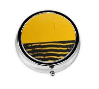 Pilulier rond imprimé jaune moutarde avec 3 compartiments, mini pilulier portable pour médicaments, vitamines, huile de poisson, compléments