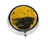 Pilulier rond imprimé jaune moutarde et noir avec 3 compartiments, mini pilulier portable pour médicaments, vitamines, huile de poisson, compléments