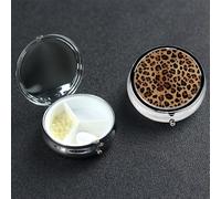 Pilulier rond imprimé léopard à 3 compartiments - Joli pilulier de voyage portable - Organiseur de vitamines en métal pour femme et homme - Cadeau unique