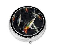 Pilulier rond imprimé leurre de pêche avec 3 compartiments, mini pilulier portable pour médicaments, vitamines, huile de poisson, compléments